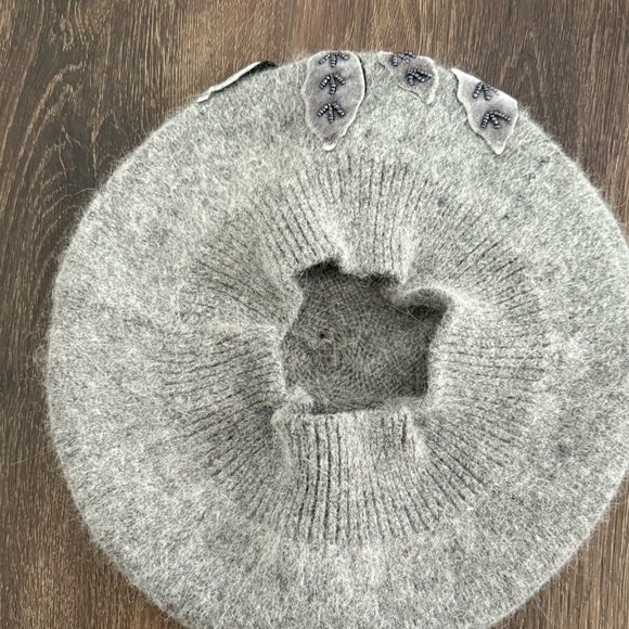 C.C Exclusives Gray Angora Wool Beret Floral Beaded Detail - Picture 2 of 8